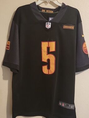 Nike Black Washington Commanders #5 Jersey with Gold Number